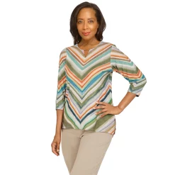 Petite Alfred Dunner Splitneck Chevron Print Top -Alfred Dunner Shop 5913445 ALT2