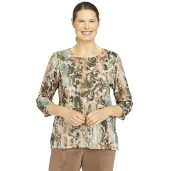 Petite Alfred Dunner Crewneck Three-Quarter Sleeve Top