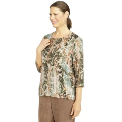 Petite Alfred Dunner Crewneck Three-Quarter Sleeve Top -Alfred Dunner Shop 5913446 ALT2