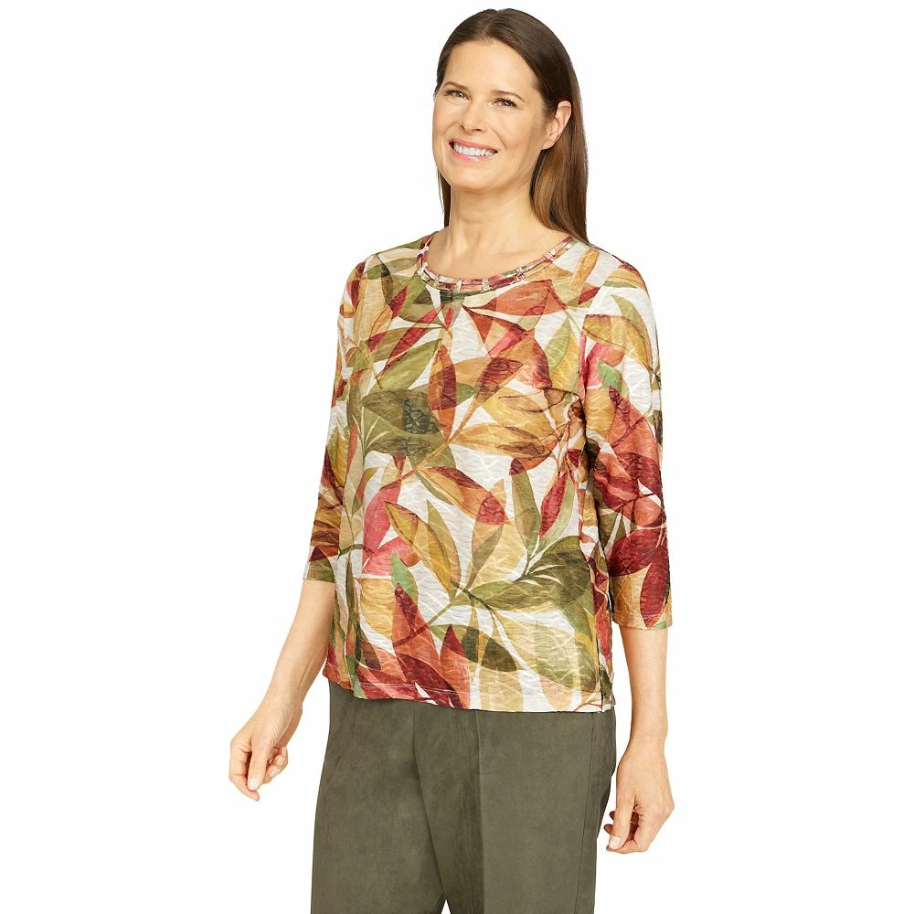 Petite Alfred Dunner Crewneck Three-Quarter Sleeve Print Top 3 Petite Alfred Dunner Crewneck Three-Quarter Sleeve Print Top - Image 3