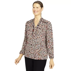Petite Alfred Dunner Leopard Print Splitneck Shirt -Alfred Dunner Shop 5913466 ALT2