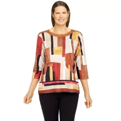 Petite Alfred Dunner Three-Quarter Sleeve Colorblock Top