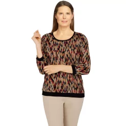 Petite Alfred Dunner Texture Crewneck Three-Quarter Sleeve Top