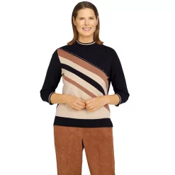 Petite Alfred Dunner Mockneck Colorblock Sweater