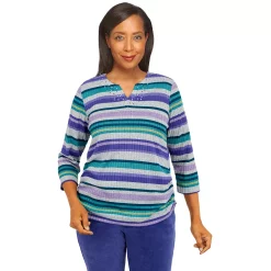 Women's Alfred Dunner Big Easy Ribbed Stripe Print Top