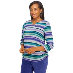 Women's Alfred Dunner Big Easy Ribbed Stripe Print Top -Alfred Dunner Shop 5959172 ALT2