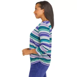 Women's Alfred Dunner Big Easy Ribbed Stripe Print Top -Alfred Dunner Shop 5959172 ALT3