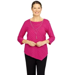 Women's Alfred Dunner Theater District Solid Texture Asymmetrical Hem Top