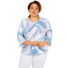 Plus Size Alfred Dunner Victoria Falls Crewneck Three-Quarter Bell Sleeve Print Top