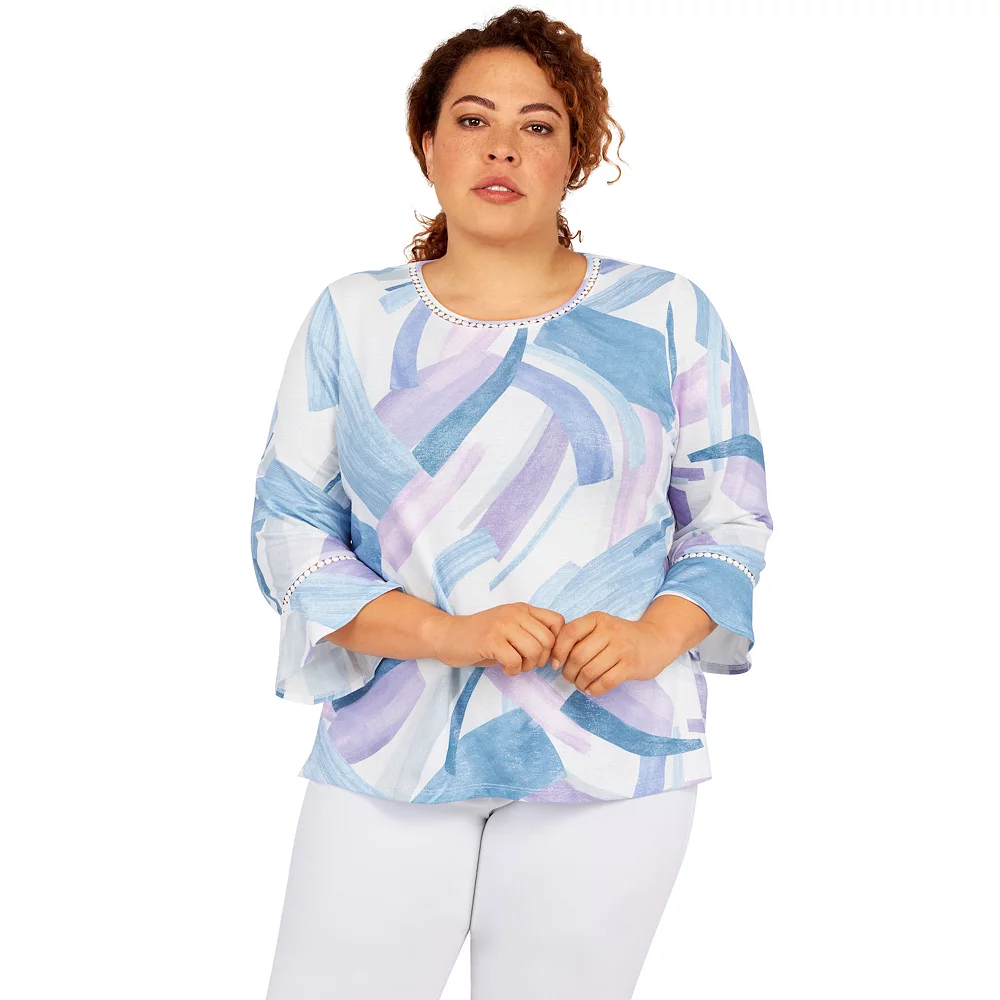 Plus Size Alfred Dunner Victoria Falls Crewneck Three-Quarter Bell Sleeve Print Top 1 Plus Size Alfred Dunner Victoria Falls Crewneck Three-Quarter Bell Sleeve Print Top