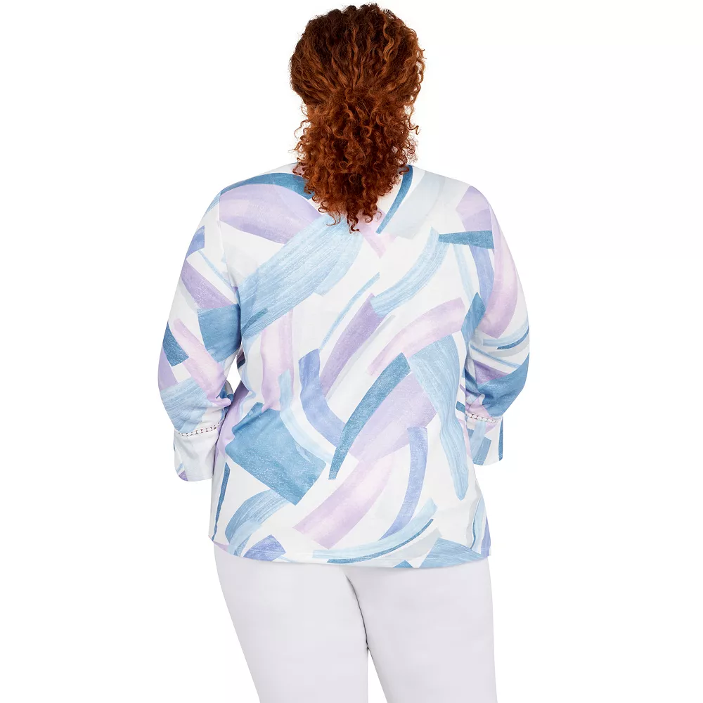 Plus Size Alfred Dunner Victoria Falls Crewneck Three-Quarter Bell Sleeve Print Top 2 Plus Size Alfred Dunner Victoria Falls Crewneck Three-Quarter Bell Sleeve Print Top - Image 2
