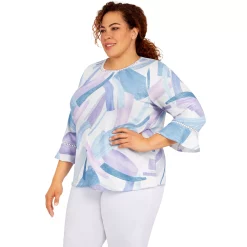 Plus Size Alfred Dunner Victoria Falls Crewneck Three-Quarter Bell Sleeve Print Top 7 Plus Size Alfred Dunner Victoria Falls Crewneck Three-Quarter Bell Sleeve Print Top -Alfred Dunner Shop 5960337 ALT2
