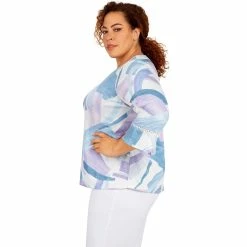 Plus Size Alfred Dunner Victoria Falls Crewneck Three-Quarter Bell Sleeve Print Top 8 Plus Size Alfred Dunner Victoria Falls Crewneck Three-Quarter Bell Sleeve Print Top -Alfred Dunner Shop 5960337 ALT3
