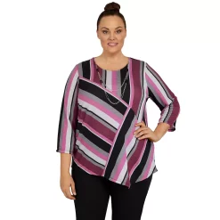Plus Size Alfred Dunner Theater District Asymmetric Hem Spliced Stripe Print Top