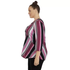 Plus Size Alfred Dunner Theater District Asymmetric Hem Spliced Stripe Print Top -Alfred Dunner Shop 5960366 ALT3