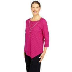 Plus Size Alfred Dunner Theater District Solid Texture Asymmetrical Hem Top -Alfred Dunner Shop 5960369 ALT2