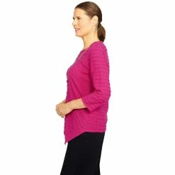 Plus Size Alfred Dunner Theater District Solid Texture Asymmetrical Hem Top -Alfred Dunner Shop 5960369 ALT3