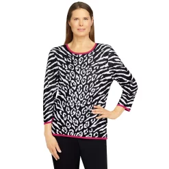 Petite Alfred Dunner Theater District Animal Jacquard Sweater