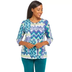 Petite Alfred Dunner Big Easy Chevron Print Top