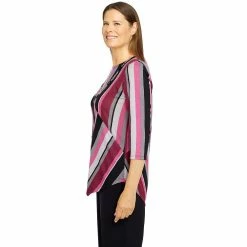 Petite Alfred Dunner Theater District Asymmetric Hem Spliced Stripe Print Top -Alfred Dunner Shop 5960630 ALT3