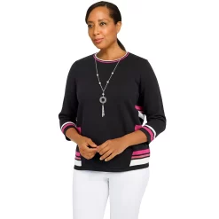 Petite Alfred Dunner Theater District Spliced Stripe Sweater -Alfred Dunner Shop 5960631 ALT2