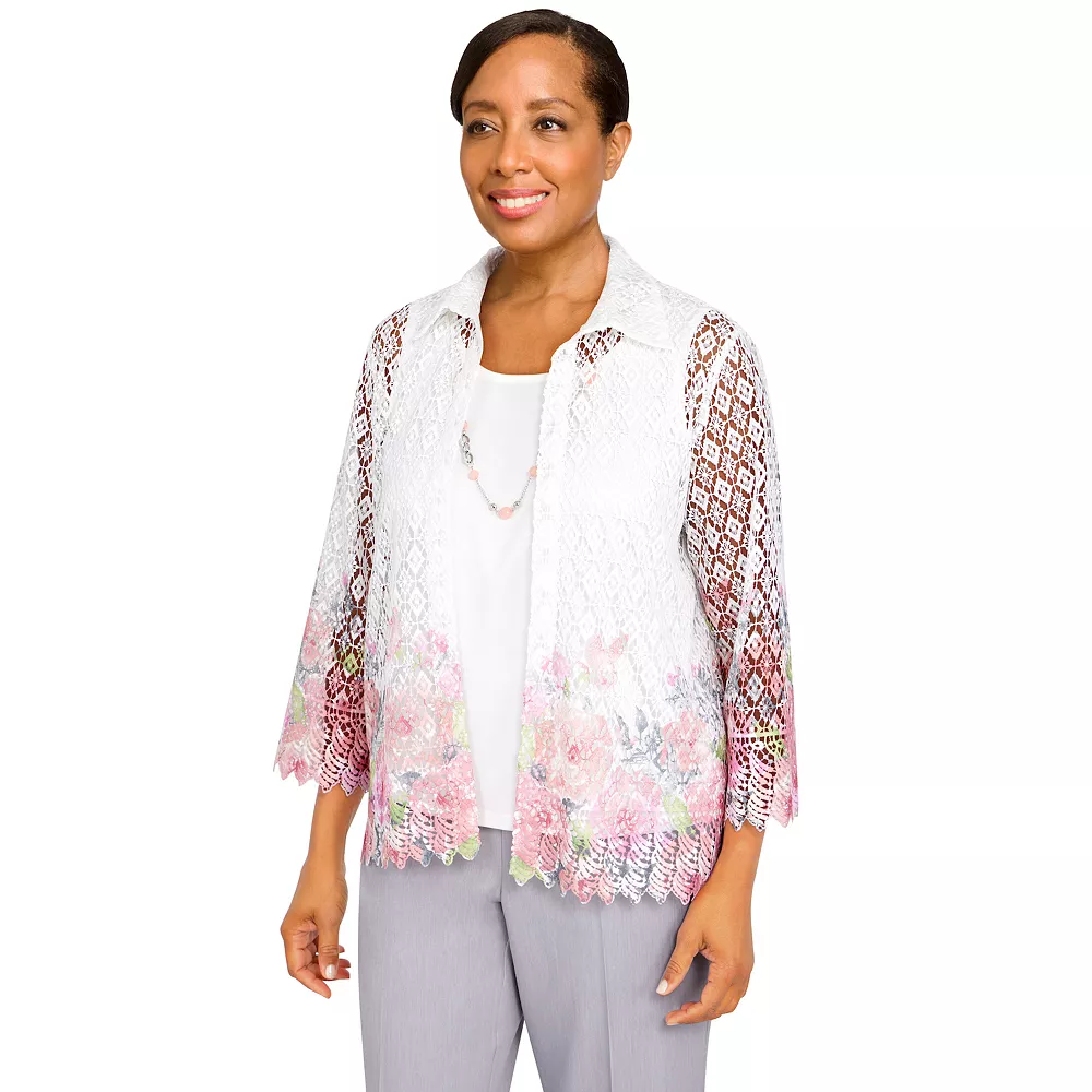 Plus Size Alfred Dunner Soft Spoken Floral Border Two-For-One Shirt 3 Plus Size Alfred Dunner Soft Spoken Floral Border Two-For-One Shirt - Image 3