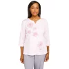 Plus Size Alfred Dunner Soft Spoken Floral Embroidered Applique Keyhole Top