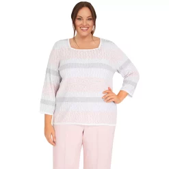 Plus Size Alfred Dunner Soft Spoken Biadere Textured Sweater