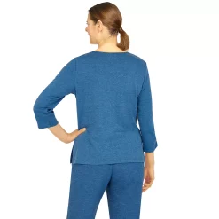 Women's Alfred Dunner Floral Park Splitneck Three Quarter Sleeve Heather Knit Top -Alfred Dunner Shop 6009731 ALT