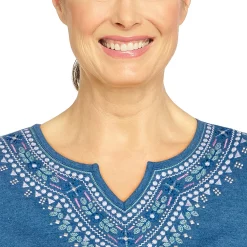 Women's Alfred Dunner Floral Park Splitneck Three Quarter Sleeve Heather Knit Top -Alfred Dunner Shop 6009731 ALT4