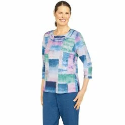 Women's Alfred Dunner Floral Park Crewneck Three Quarter Sleeve Watercolor Top -Alfred Dunner Shop 6009732 ALT2