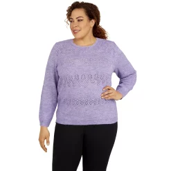Plus Size Alfred Dunner Classics Cashmelon Sweater -Alfred Dunner Shop 6009790 Lilac Metallic