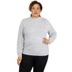 Plus Size Alfred Dunner Classics Cashmelon Mockneck Sweater -Alfred Dunner Shop 6009981 Black White Metallic