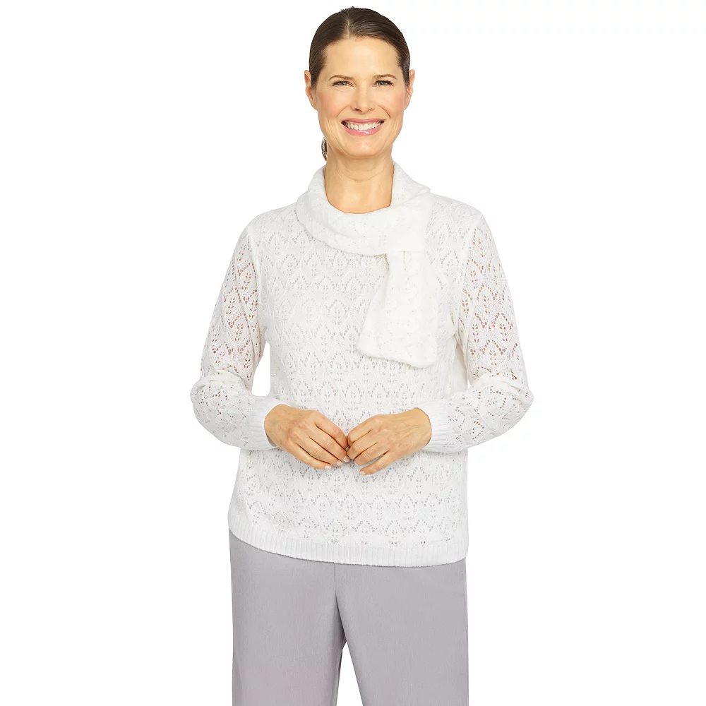 Plus Size Alfred Dunner Stonehenge Long Sleeve Pointelle Sweater 2 Plus Size Alfred Dunner Stonehenge Long Sleeve Pointelle Sweater - Image 2