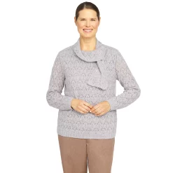 Petite Alfred Dunner Stonehenge Long Sleeve Pointelle Sweater