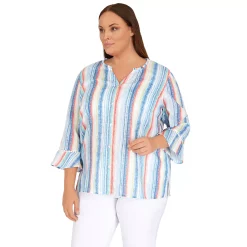 Plus Size Alfred Dunner Peace of Mind Button-Down Ruffle-Sleeve Top -Alfred Dunner Shop 6044977 ALT2