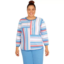 Plus Size Alfred Dunner Peace of Mind Spliced Multi Stripe Sweater