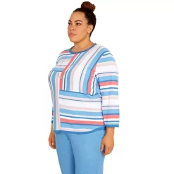 Plus Size Alfred Dunner Peace of Mind Spliced Multi Stripe Sweater -Alfred Dunner Shop 6044978 ALT2