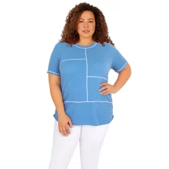 Plus Size Alfred Dunner Peace of Mind Peaceful Embroidered Blocks Top