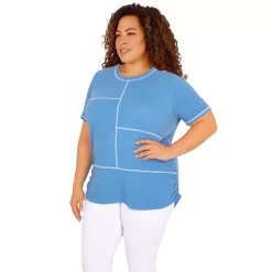 Plus Size Alfred Dunner Peace of Mind Peaceful Embroidered Blocks Top -Alfred Dunner Shop 6044982 ALT2