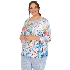 Plus Size Alfred Dunner Peace of Mind Scenic Three-Quarter Length Knit Top -Alfred Dunner Shop 6044983 ALT2