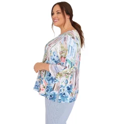 Plus Size Alfred Dunner Peace of Mind Scenic Three-Quarter Length Knit Top -Alfred Dunner Shop 6044983 ALT3