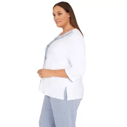 Plus Size Alfred Dunner Peace of Mind Stripe Center Three-Quarter Length Knit Top -Alfred Dunner Shop 6044984 ALT3