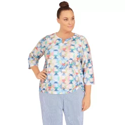 Plus Size Alfred Dunner Peace of Mind Geometric Texture Grommet Hem Top
