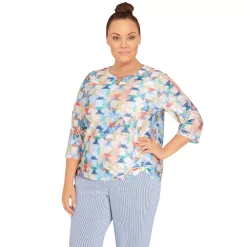 Plus Size Alfred Dunner Peace of Mind Geometric Texture Grommet Hem Top -Alfred Dunner Shop 6044985 ALT2