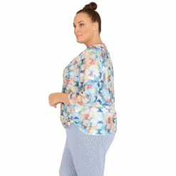 Plus Size Alfred Dunner Peace of Mind Geometric Texture Grommet Hem Top -Alfred Dunner Shop 6044985 ALT3