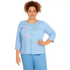 Plus Size Alfred Dunner Peace of Mind Embroidered Floral Knit Top