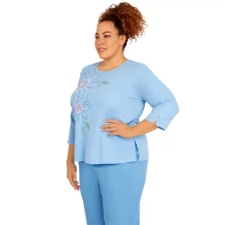 Plus Size Alfred Dunner Peace of Mind Embroidered Floral Knit Top -Alfred Dunner Shop 6044986 ALT2