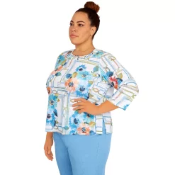 Plus Size Alfred Dunner Peace of Mind Windowpane Floral Knit Top -Alfred Dunner Shop 6044987 ALT2