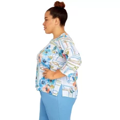 Plus Size Alfred Dunner Peace of Mind Windowpane Floral Knit Top -Alfred Dunner Shop 6044987 ALT3